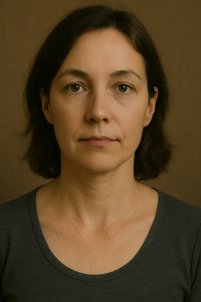 Портрет жінки, у неї дрібні мімічні зморшки на шиї