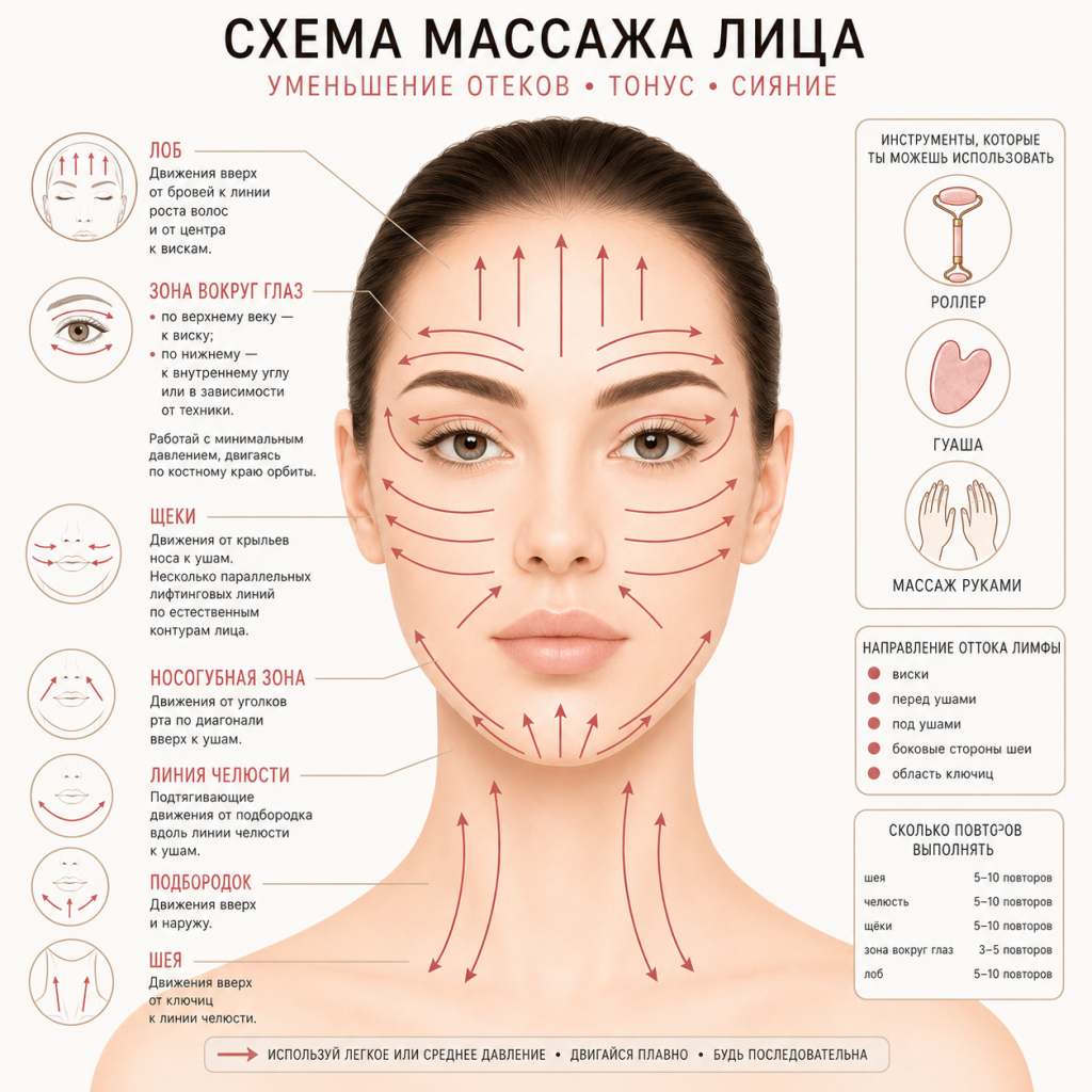 Массаж лица: схема и техника