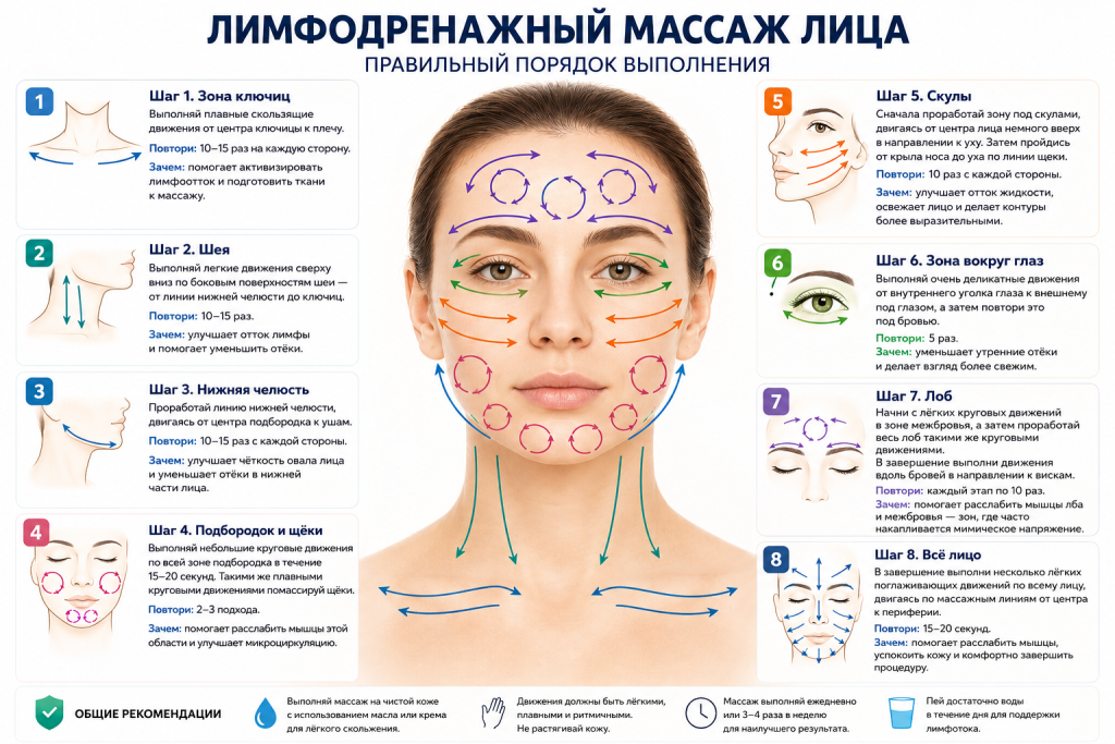 Лимфодренажный массаж лица: техника и пошаговая инструкция