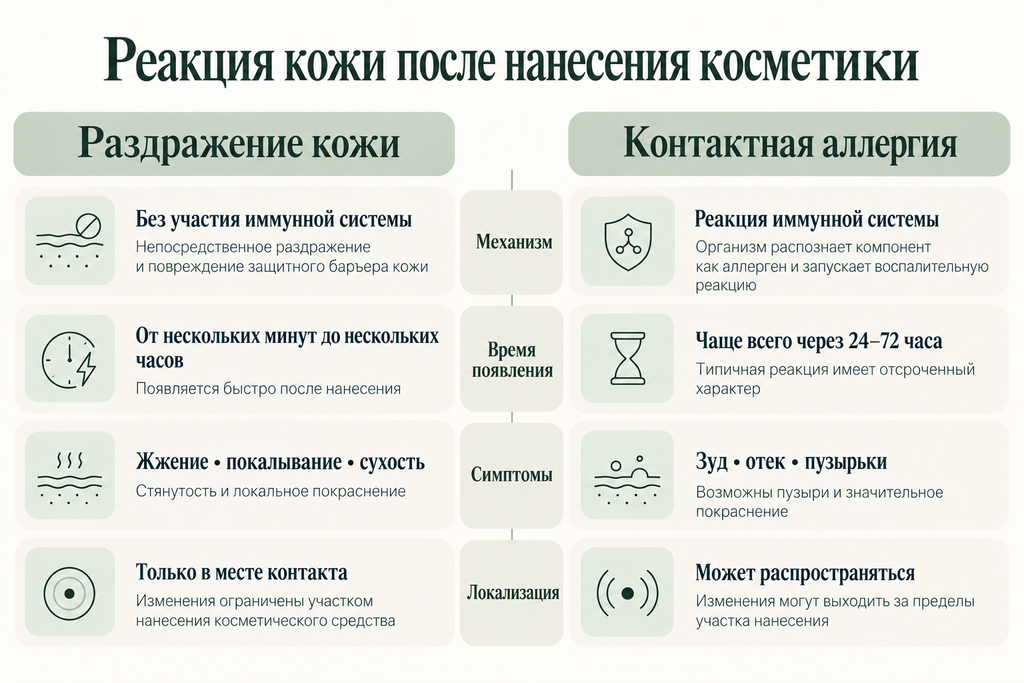 Реакция кожи после нанесения косметики