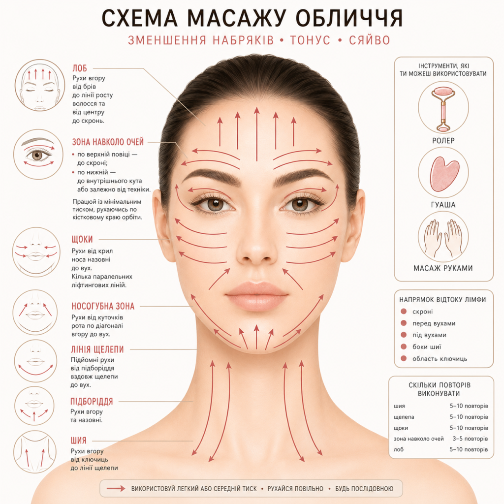 Масаж обличчя схема та техніка