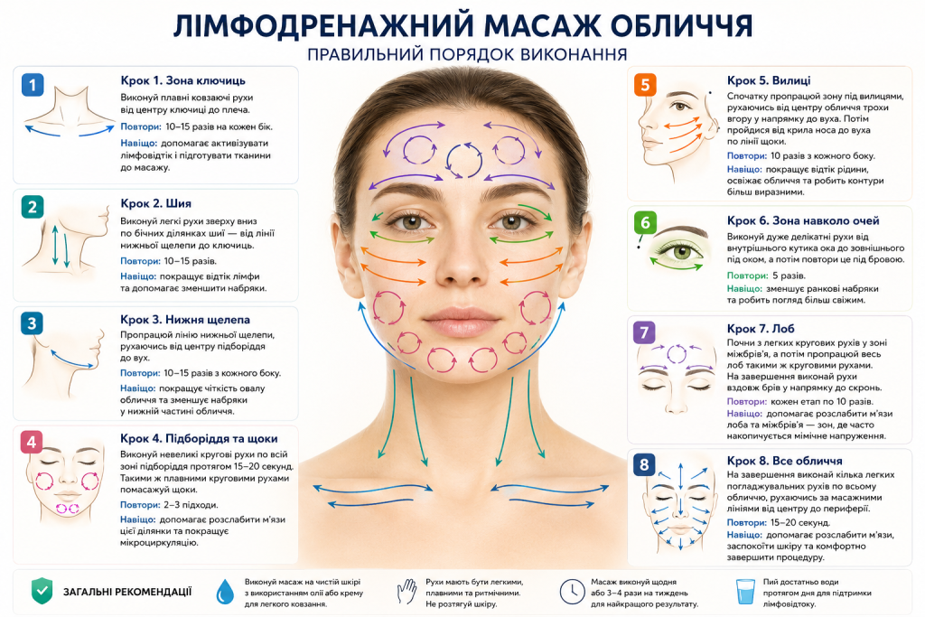 Лімфодренажний масаж обличчя техніка та покрокова інструкція