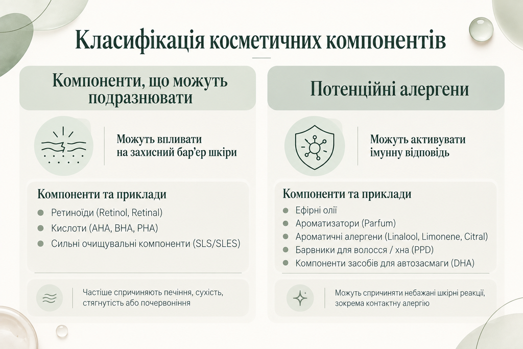 Класифікація косметичних компонентів