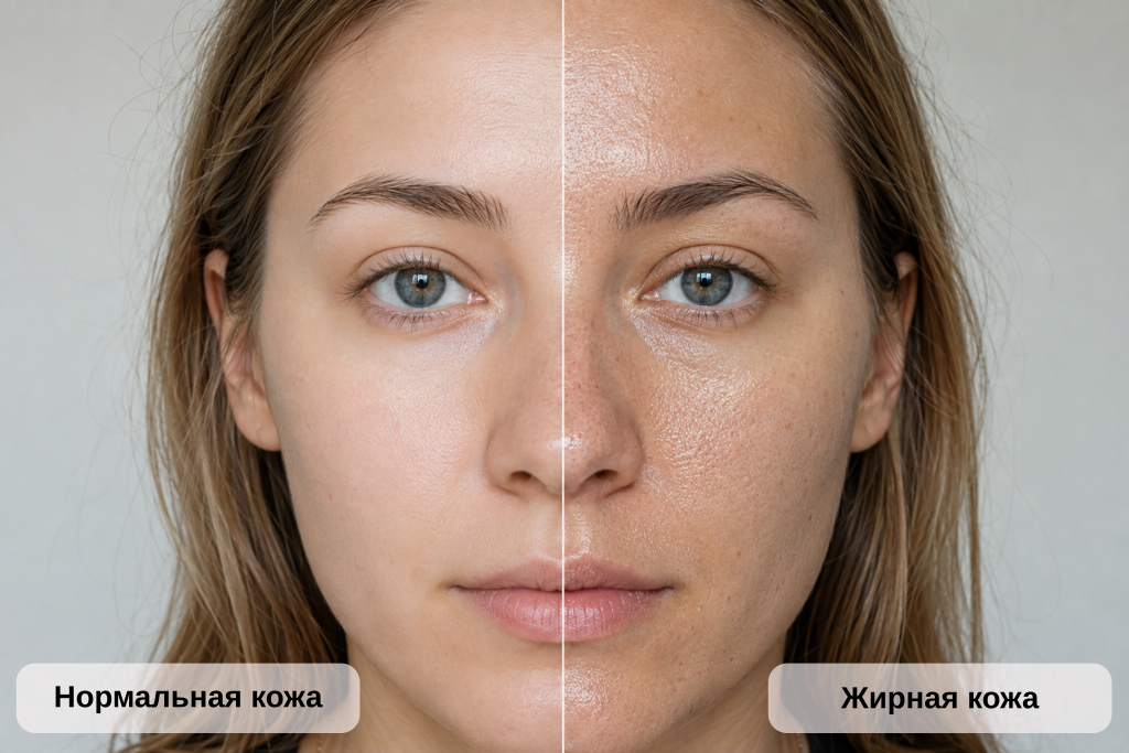 Нормальная и жирная кожа — сравнение на фотографиях