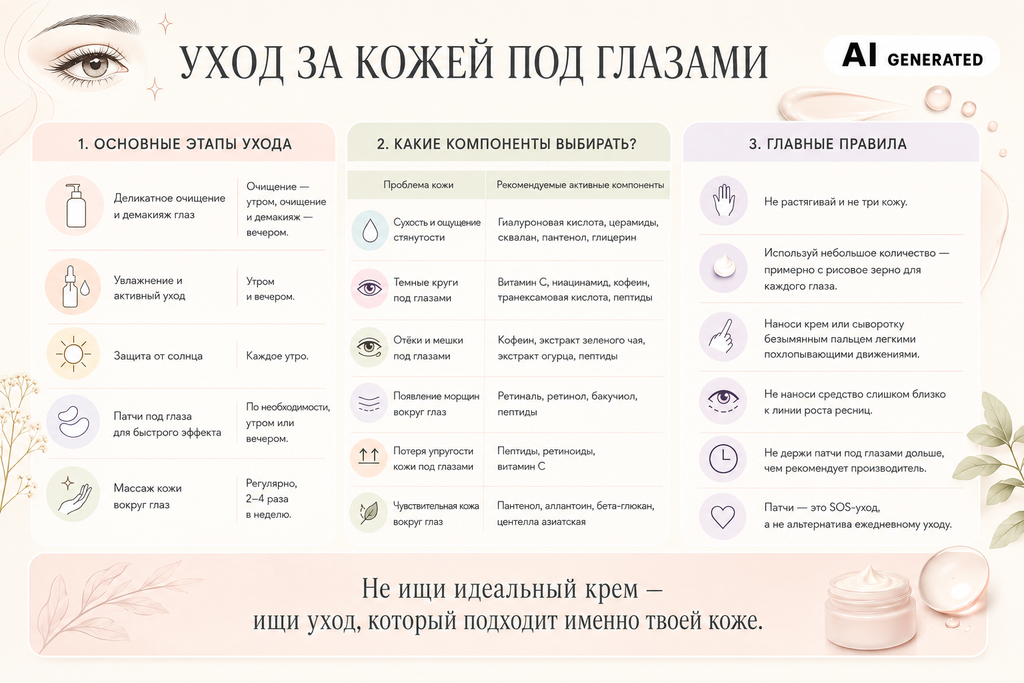 Уход за кожей вокруг глаз - главные правила, инфографика