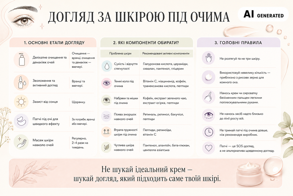 Догляд за шкірою навколо очей - головні правила, інфографіка