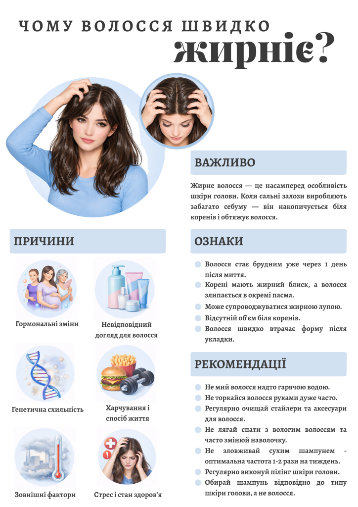 Чому волосся швидко жирніє? - причини, ознаки, рекомендації