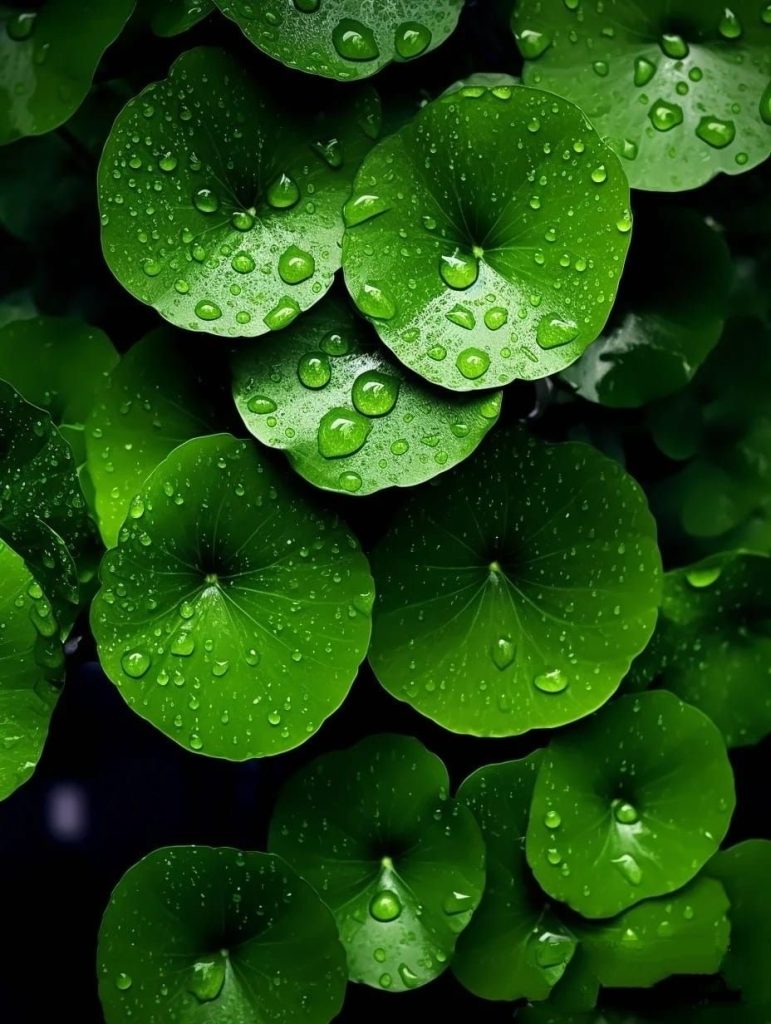 Центелла азіатська або Готу Кола з росою зверху