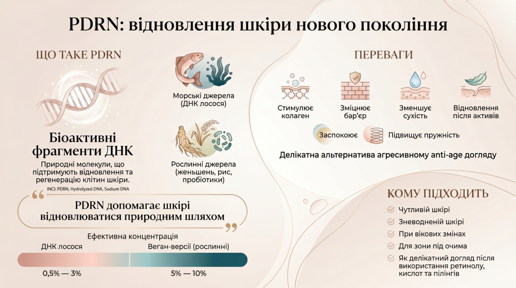 Полінуклеотиди (PDRN) в косметиці: дія, властивості та призначення