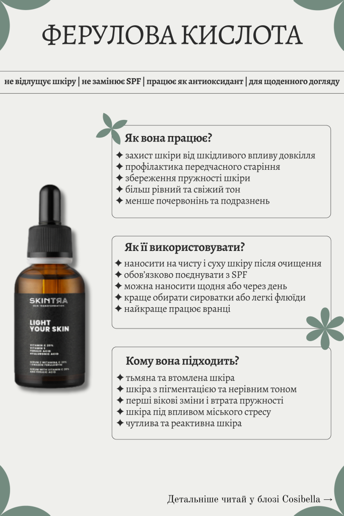 Ферулова кислота в косметиці - особливості 