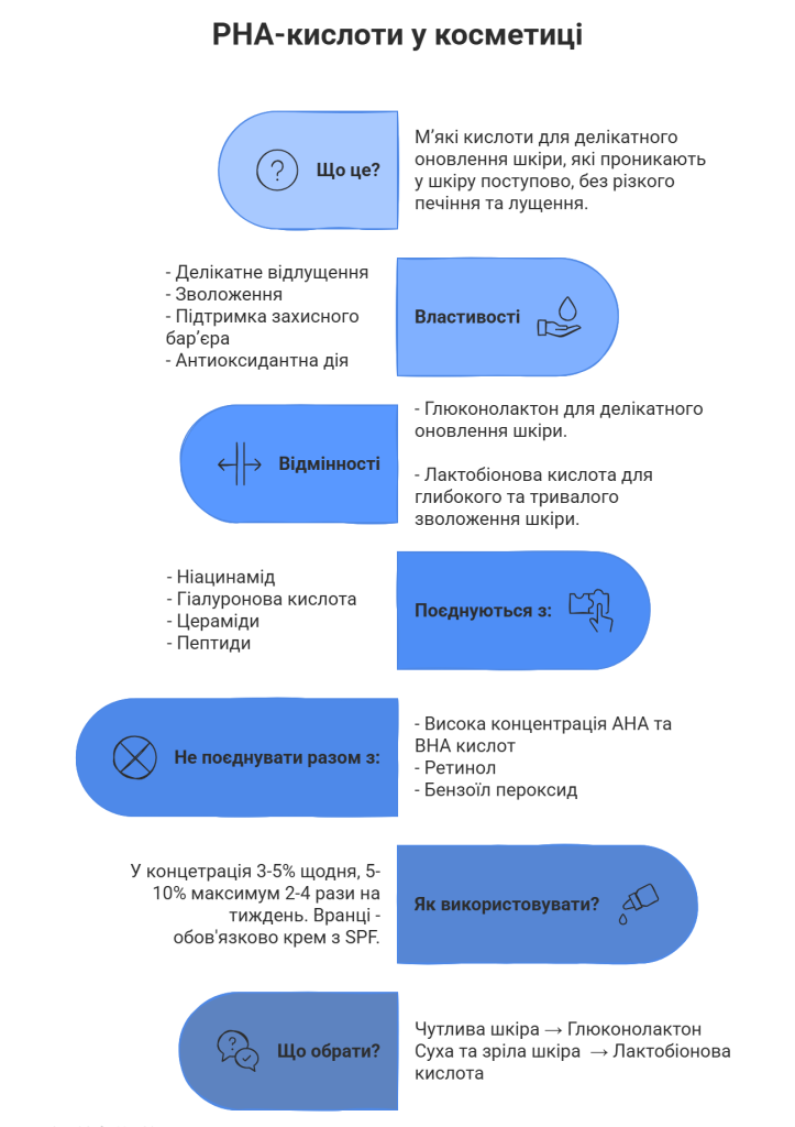 PHA-кислоти: глюконолактон і лактобіонова кислота - інфографіка