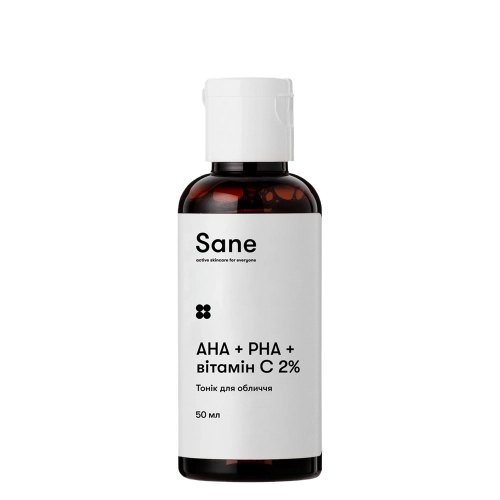 Sane - Face Toner PHA + AHA + Vitamin C 2% Purifying Glow Solution - Відлущувальний та освітлювальний тонік для обличчя - 50ml