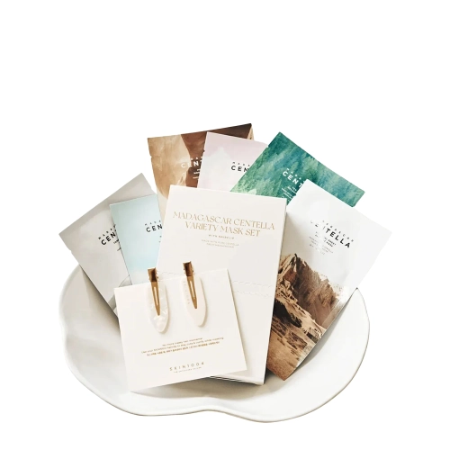 SKIN1004 - Madagascar Centella Variety Mask Set - Набір з 6 тканинних масок із затискачами для волосся - 23ml + 25ml + 22ml + 23ml + 24ml + 25ml