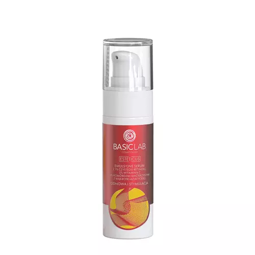 BasicLab - Обновление и Стимуляция - Эмульсионная сыворотка с 1% чистого ретинола, 5% витамина C, коэнзимом Q10 и 2% стволовых клеток центеллы - Esteticus - 30ml