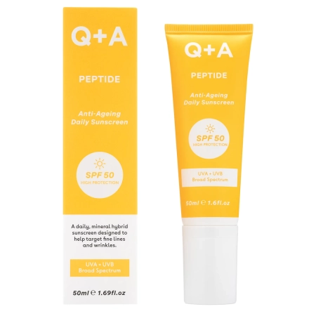 Q+A - Peptide SPF50 Anti-Ageing Facial Sunscreen - Антивіковий сонцезахисний крем для обличчя з пептидом - 50ml