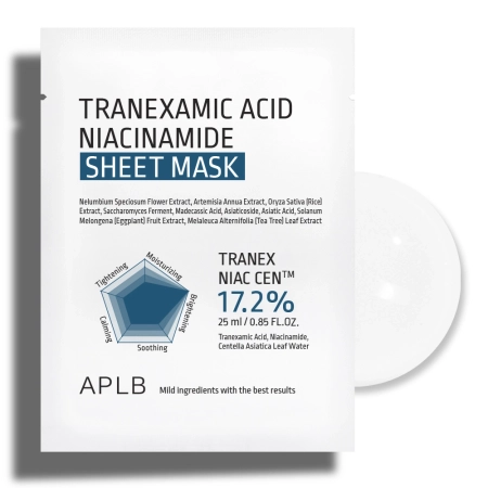 APLB - Tranexamic Acid Niacinamide Sheet Mask - Освітлювально-зволожувальна тканинна маска для обличчя - 1шт./25ml