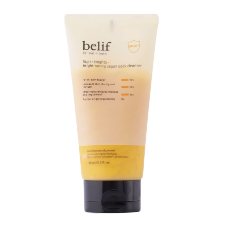 Belif - Super Knights Bright Toning Vegan Pack Cleanser - Освітлювальна пінка для вмивання обличчя - 150ml