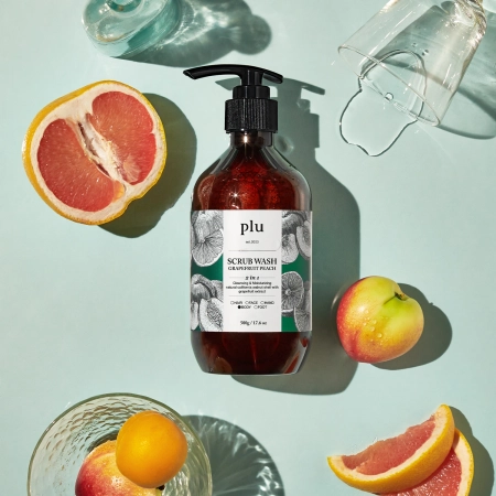 plu - Scrub Wash - Отшелушивающий гель для душа - Grapefruit Peach - 500g