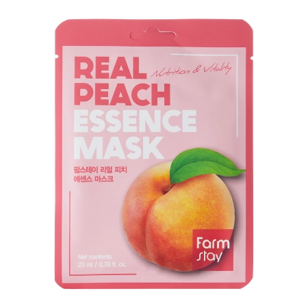 Farmstay - Real Peach Essence Mask - Освежающая тканевая маска с экстрактом персика - 23ml/1шт.