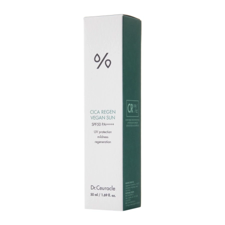 Dr.Ceuracle - Cica Regen Vegan Sun SPF50+/PA ++++ - Заспокійливий сонцезахисний крем - 50ml