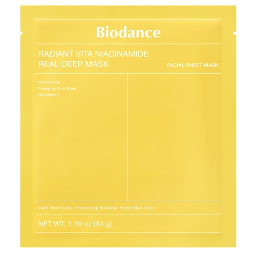 Biodance - Radiant Vita Niacinamide Real Deep Mask - Осветляющая гидрогелевая маска для лица - 1шт./34g