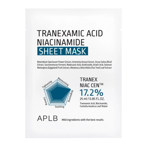 APLB - Tranexamic Acid Niacinamide Sheet Mask - Освітлювально-зволожувальна тканинна маска для обличчя - 1шт./25ml
