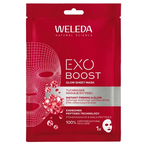 WELEDA - Exo Boost Glow Sheet Mask - Тканевая маска с гранатом и пептидами маки - 1шт/20ml