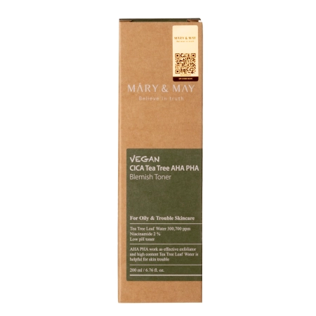 Mary&May - Vegan CICA Tea Tree AHA PHA Toner - Веганський тонік з кислотами - 200ml