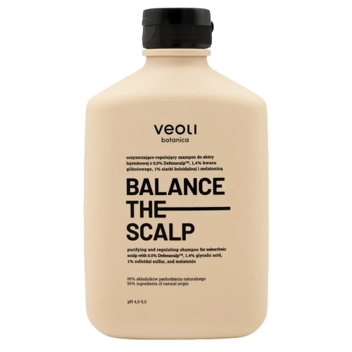Veoli Botanica - BALANCE THE SCALP - Очищувальний себорегулювальний шампунь для жирної шкіри голови Defenscalp 0,5%, гліколевої кислоти 1,4% , колоїдної сірки 1% та мелатоніном - 300ml