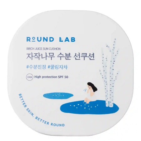 Round Lab - Birch Juice Moisturizing Sun Cushion SPF50 - Увлажняющий солнцезащитный крем с соком березы - 15g