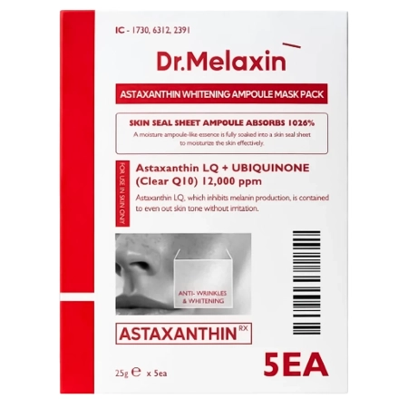 Dr.Melaxin - Astaxanthin Whitening Ampoule Mask - Набір освітлювальних тканинних масок з астаксантином - 5x25g