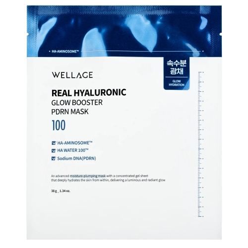 WELLAGE - Real Hyaluronic Glow Booster PDRN Mask - Зволожувальна гідрогелева маска з PDRN - 1шт/38g