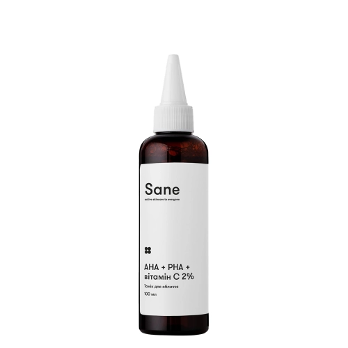 Sane - Face Toner PHA + AHA + Vitamin C 2% Purifying Glow Solution - Відлущувальний тонік для надання сяйва - 100ml