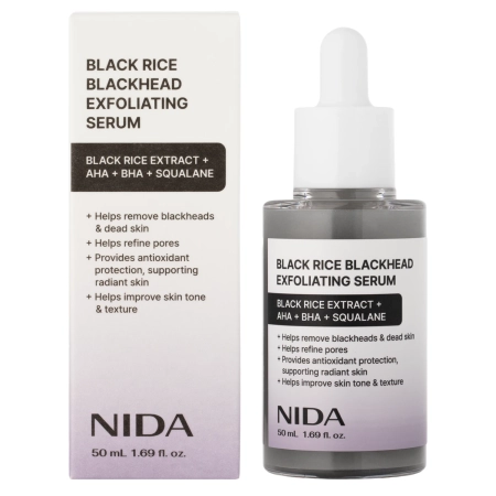 NIDA - Black Rice Blackhead Exfoliating Serum - Відлущувальна сироватка для обличчя з екстрактом чорного рису - 50ml