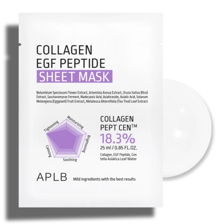 APLB - Collagen EGF Peptide Sheet Mask - Зволожувально-зміцнювальна тканинна маска для обличчя - 1шт./25ml