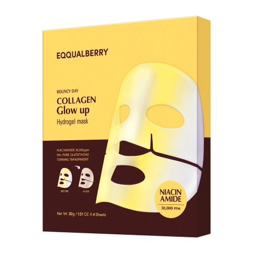 EQQUALBERRY - Collagen Glow Up Hydrogel Mask - Набір колагенових масок для сяйва шкіри обличчя - 4x30g