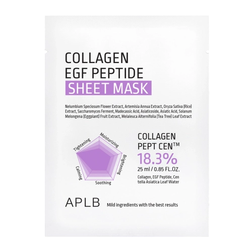 APLB - Collagen EGF Peptide Sheet Mask - Зволожувально-зміцнювальна тканинна маска для обличчя - 1шт./25ml