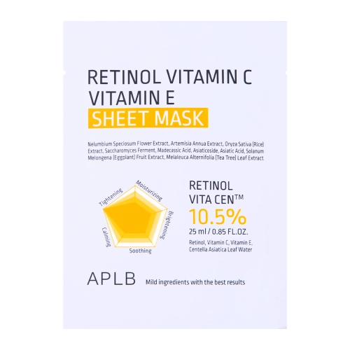 APLB - Retinol Vitamin C Vitamin E Sheet Mask - Тканевая маска с ретинолом и витаминами C и E - 1шт./25ml