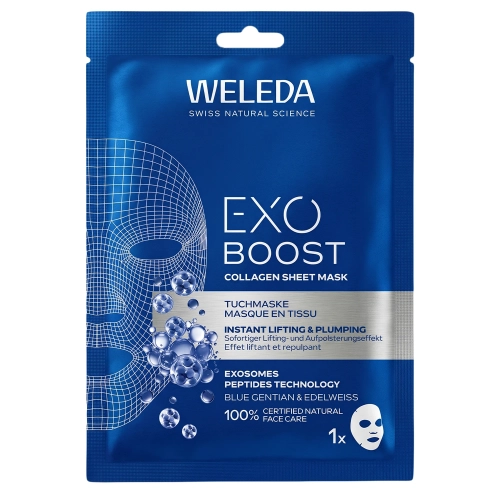 WELEDA - Exo Boost Collagen Sheet Mask - Колагенова тканинна маска з тирличем літнім і едельвейсом альпійським - 1шт/20ml