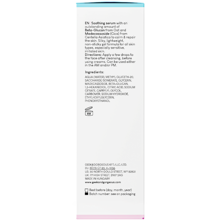 Geek & Gorgeous - Гель-сироватка з бета-глюканом та мадекасосидом - 0.5% - Stress Less Beta Glukan + Madecassoside - 0.5% - 30ml