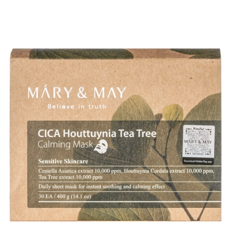 Mary&May - Cica Houttuynia Tea Tree Calming Mask - Набір заспокійливих тканинних масок для обличчя - 30шт
