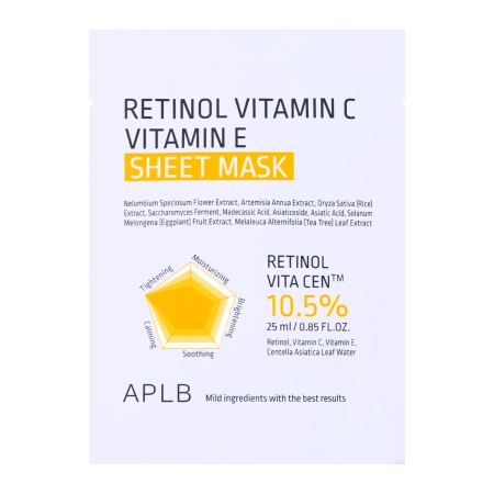 APLB - Retinol Vitamin C Vitamin E Sheet Mask - Тканевая маска с ретинолом и витаминами C и E - 1шт./25ml