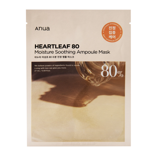 Anua - Heartleaf 80 Moisture Soothing Ampoule Mask - Успокаивающая тканевая маска для лица с экстрактом гуттуинии 80% - 1шт./27ml