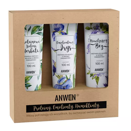 Anwen - Зеленый чай, ирис, бузина - Набор из 3 бальзамов для волос со средней пористостью