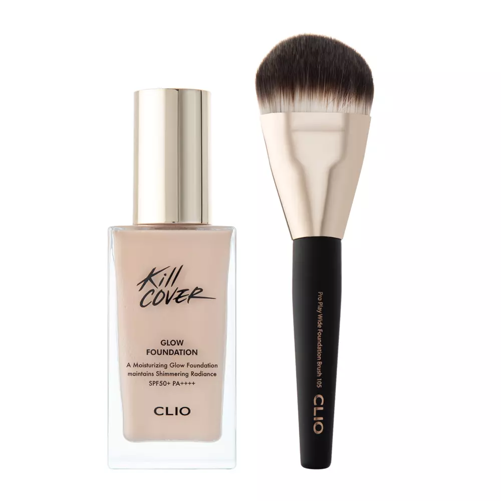 CLIO - Kill Cover Glow Foundation Special Set - Сияющая тональная основа с SPF50 + Кисточка - Lingerie - 38g