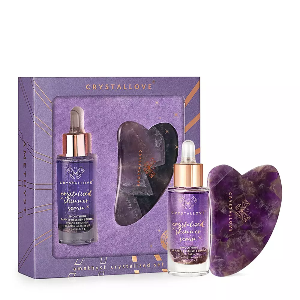 Crystallove - Amethyst Crystalised Set - Сыворотка для лица с аметистом 30ml + Массажный камень Гуа Ша 