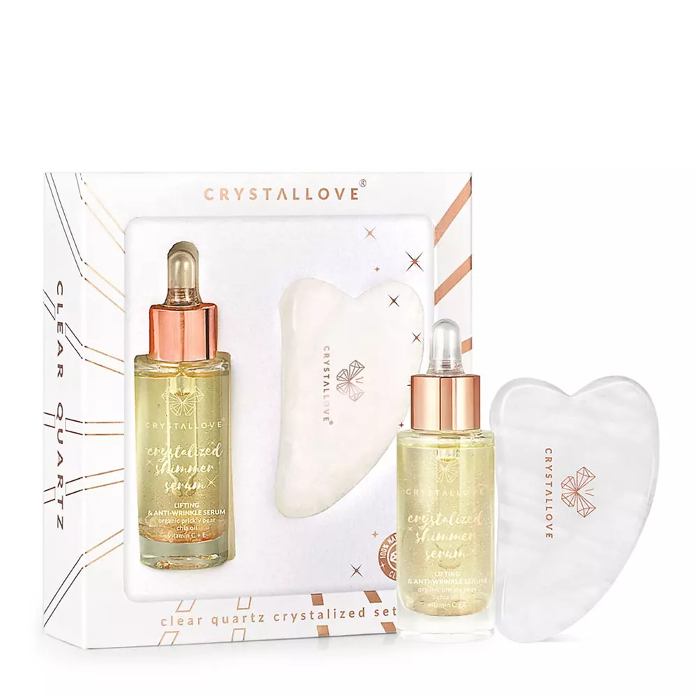 Crystallove - Clear Quartz Crystalized Set - Сыворотка для лица с горным хрусталем 30ml + Массажный камень Гуа Ша