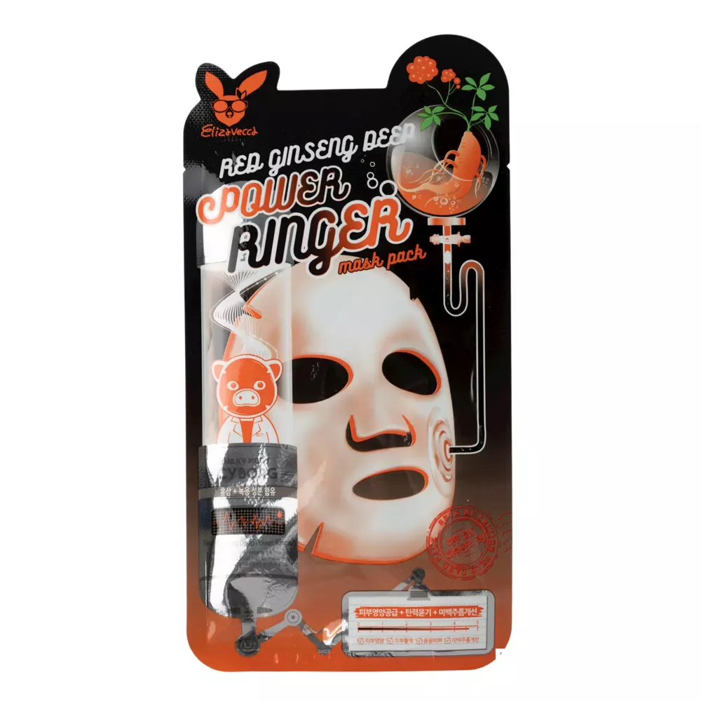 Elizavecca - Red Ginseng Deep Power Ringer Mask Pack - Тканевая маска для лица с женьшенем - 23ml