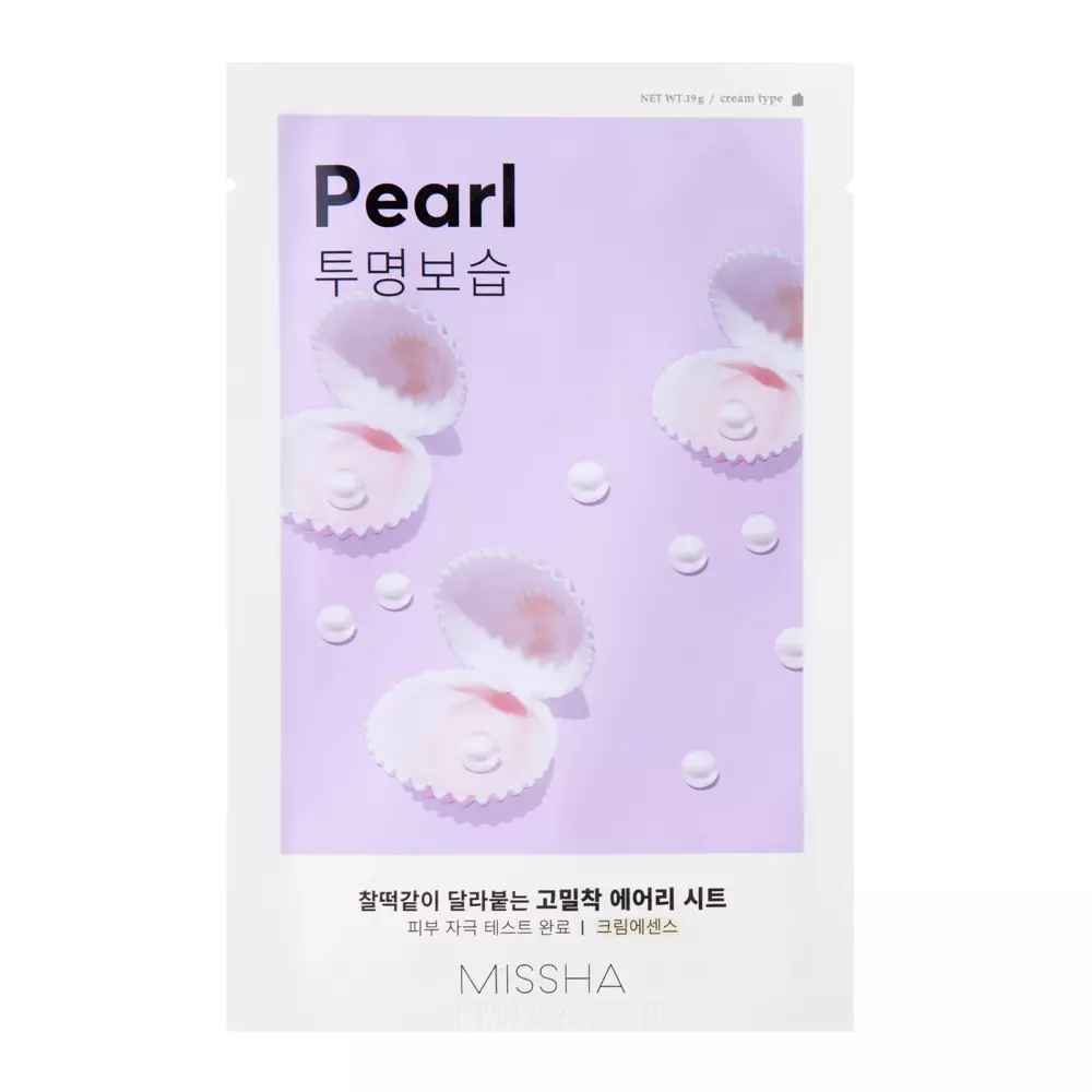 Missha - Airy Fit Sheet Mask - Pearl - Осветляющая тканевая маска с экстрактом жемчуга - 19g