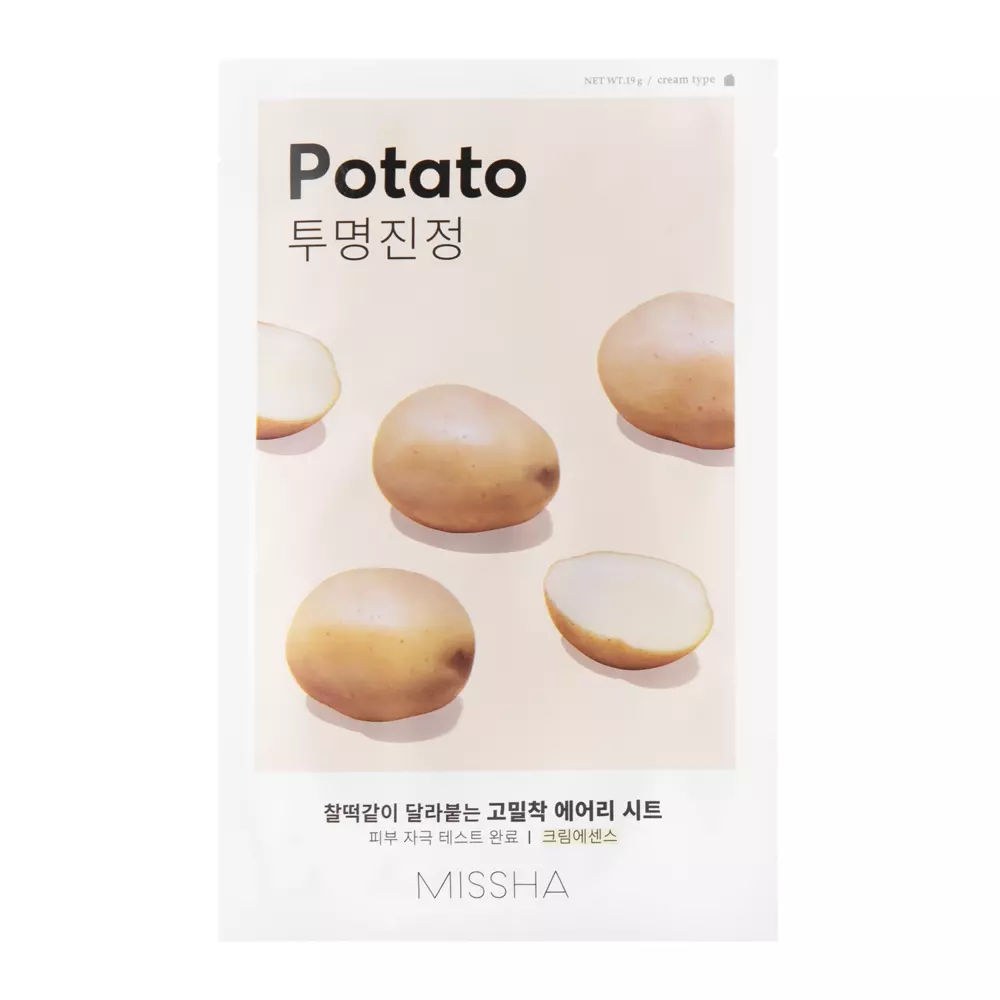 Missha - Airy Fit Sheet Mask - Potato - Успокаивающая и осветляющая тканевая маска с экстрактом картофеля - 19g